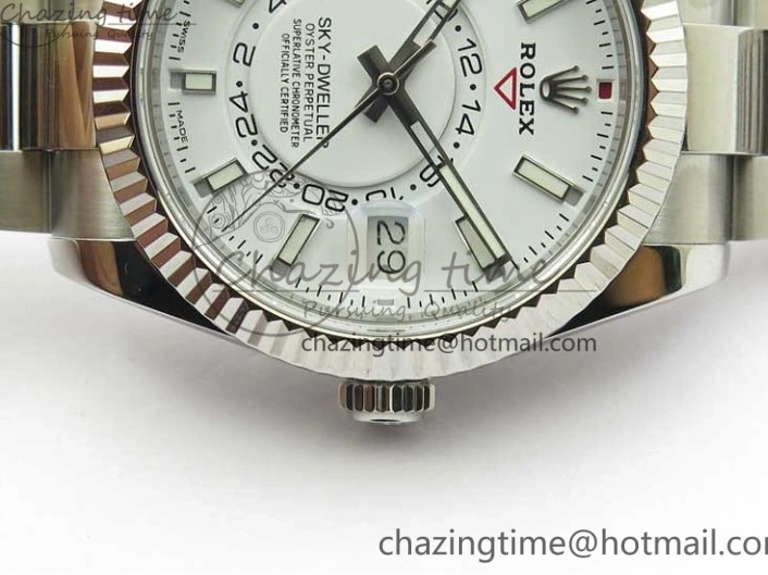 Good Copy Rolex Watches Noob Asian Sky-Dweller Best White SS 1:1 Bracelet 326934 23J Edition to TechFriendly 2880 SS Dial on 0111